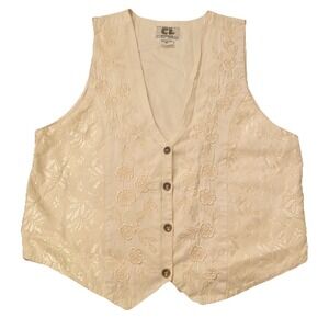 Vtg 1994 Absolutely CL Studio Vest Womens XL Floral Lace Beige Cottagecore